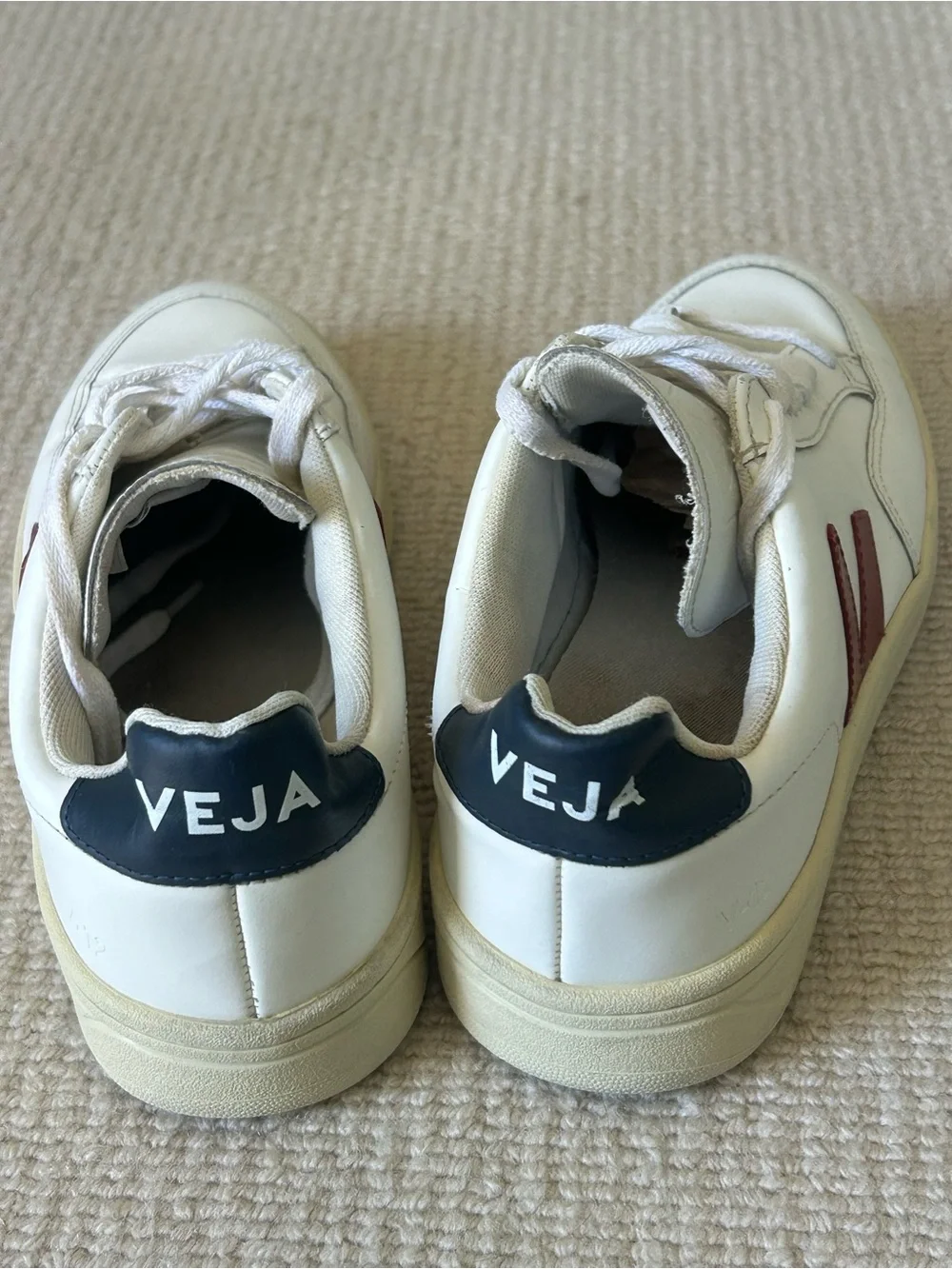 Veja Men’s White Leather Sneakers with Red Side V
